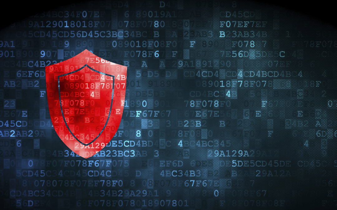Red shield on a digital background