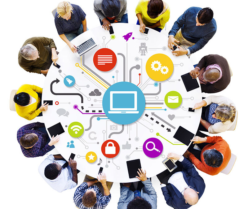 Social Networking Multi-Ethnical People Around The Table With Th